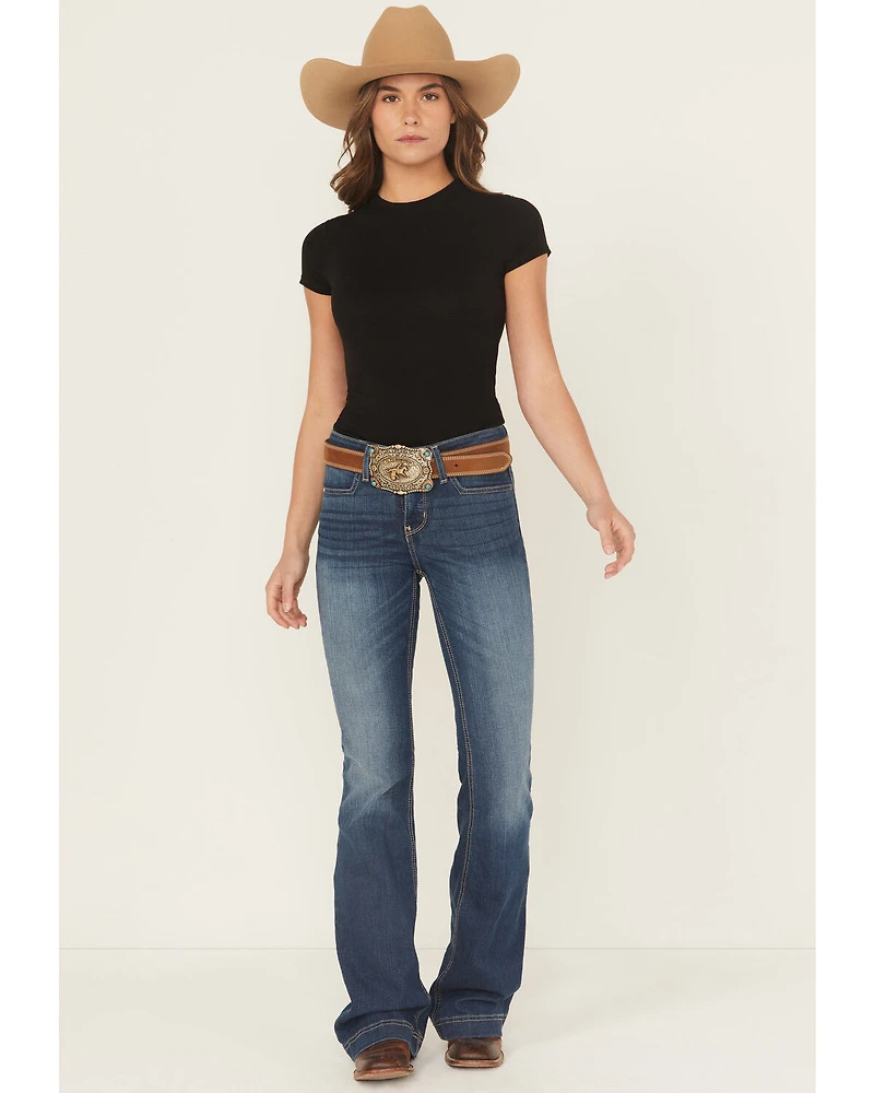 Cinch Women's Lynden Medium Wash Mid Rise Trouser Stretch Denim Jeans