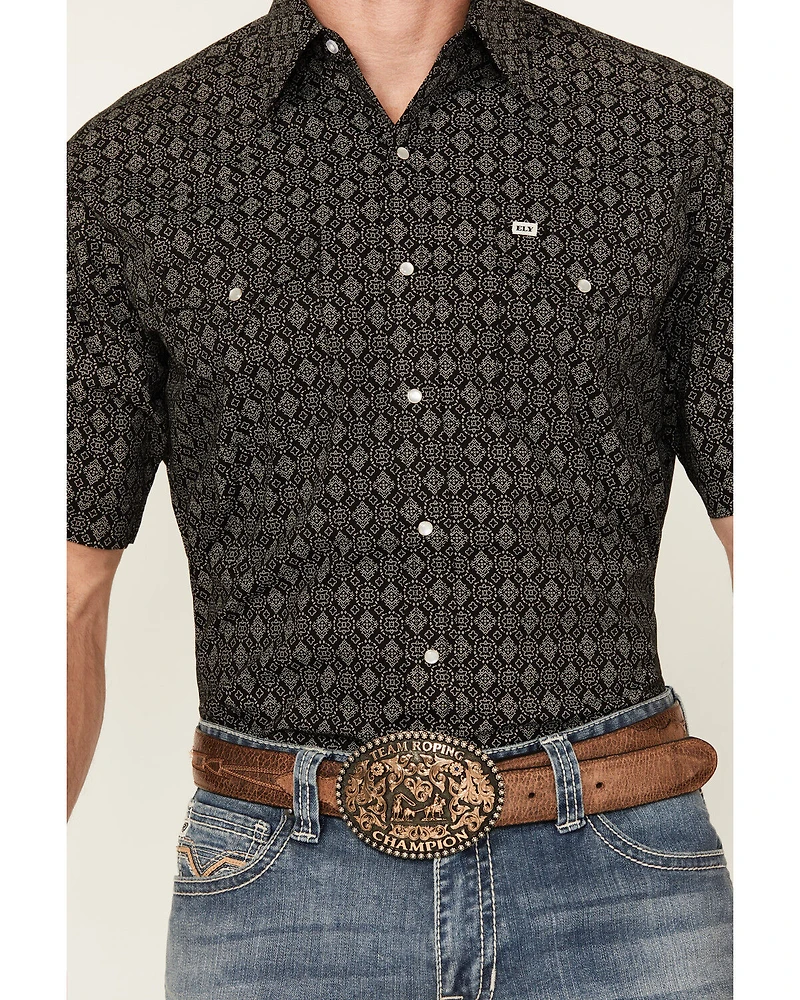 Ely Walker Men's Geo Print Short Sleeve Snap Western Shirt