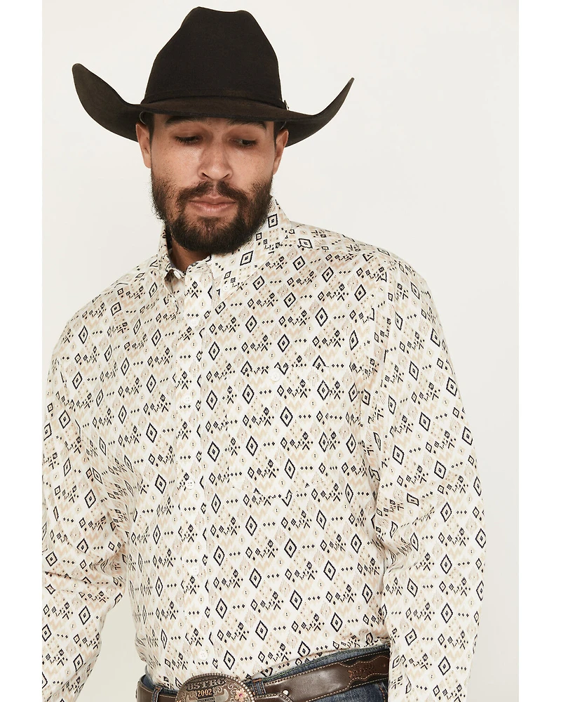 RANK 45® Men's Centralia Medal Geo Print Long Sleeve Button-Down Stretch Western Shirt