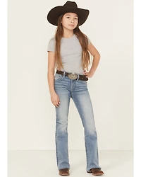 Miss Me Girls' Floral Embroidered Medium Wash Bootcut Stretch Denim Jeans