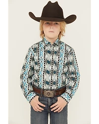 Wrangler Boys' Checotah Southwestern Print Long Sleeve Snap Western Shirt