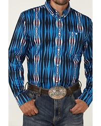 RANK 45® Men's Wooden Southwestern Striped Print Long Sleeve Button-Down Stretch Western Shirt