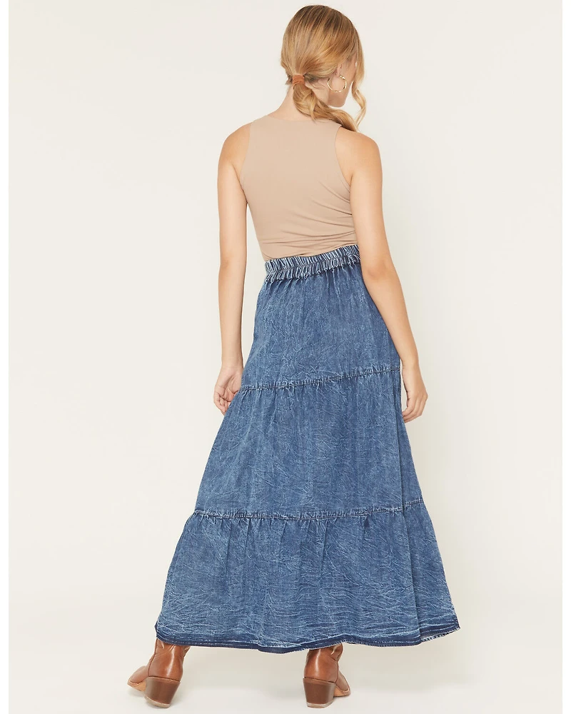 Angie Women's Acid Washed Split Maxi Skirt