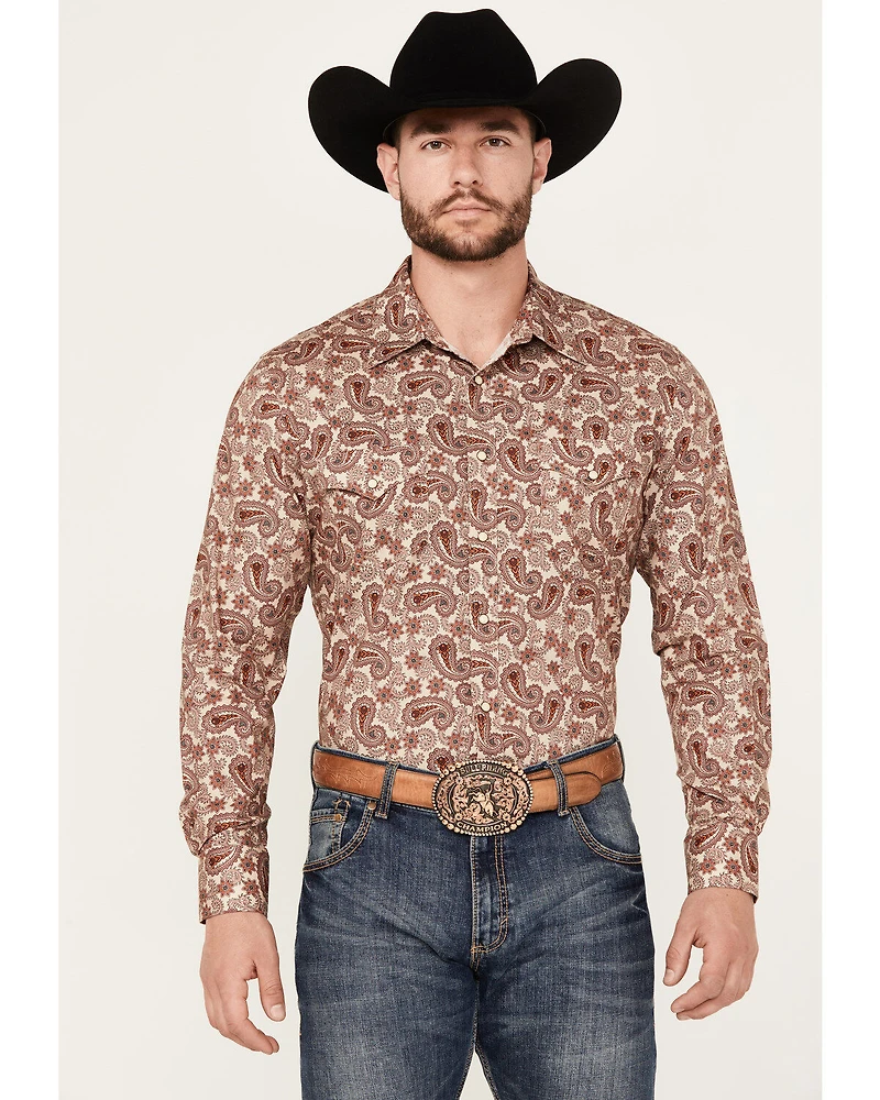 Rock & Roll Denim Men's Paisley Print Stretch Long Sleeve Snap Western Shirt
