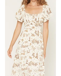 Shyanne Women's Western Print Flutter Sleeve High-Low Midi Dress