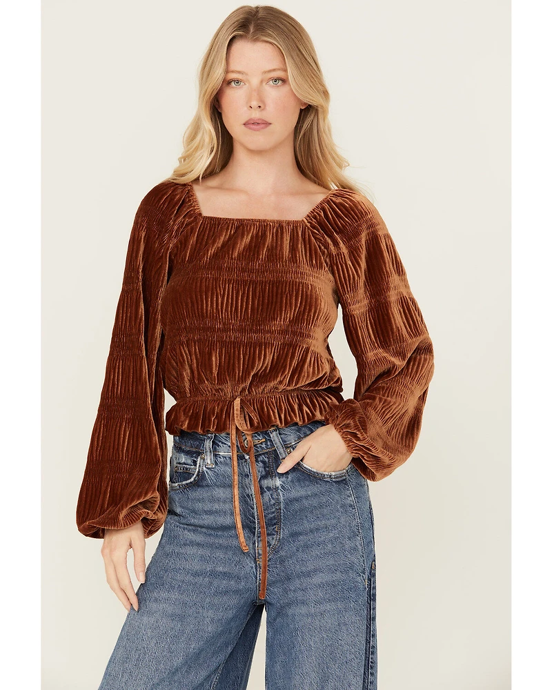 Rock & Roll Denim Women's Velvet Cinch Front Long Sleeve Blouse