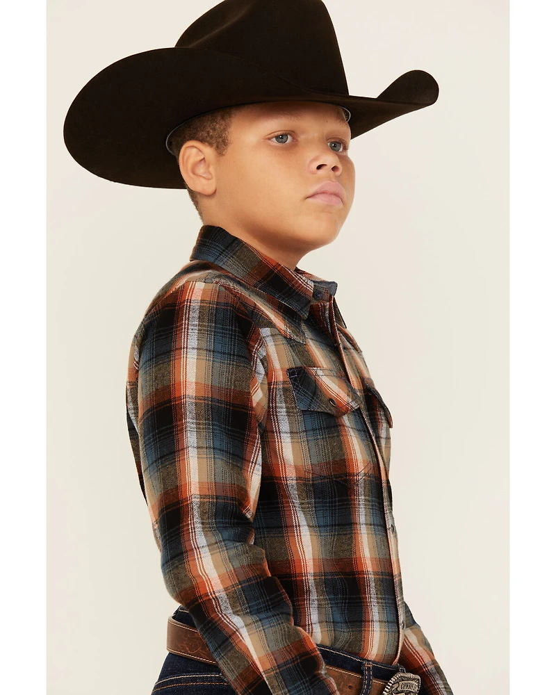 Cody James Boys' Plaid Print Long Sleeve Snap Flannel Shirt