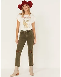 Cleo + Wolf Women's High Rise Ankle Straight Jeans