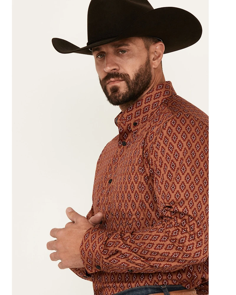Cody James Men's Kenneth Southwestern Geo Print Long Sleeve Button-Down Stretch Western Shirt