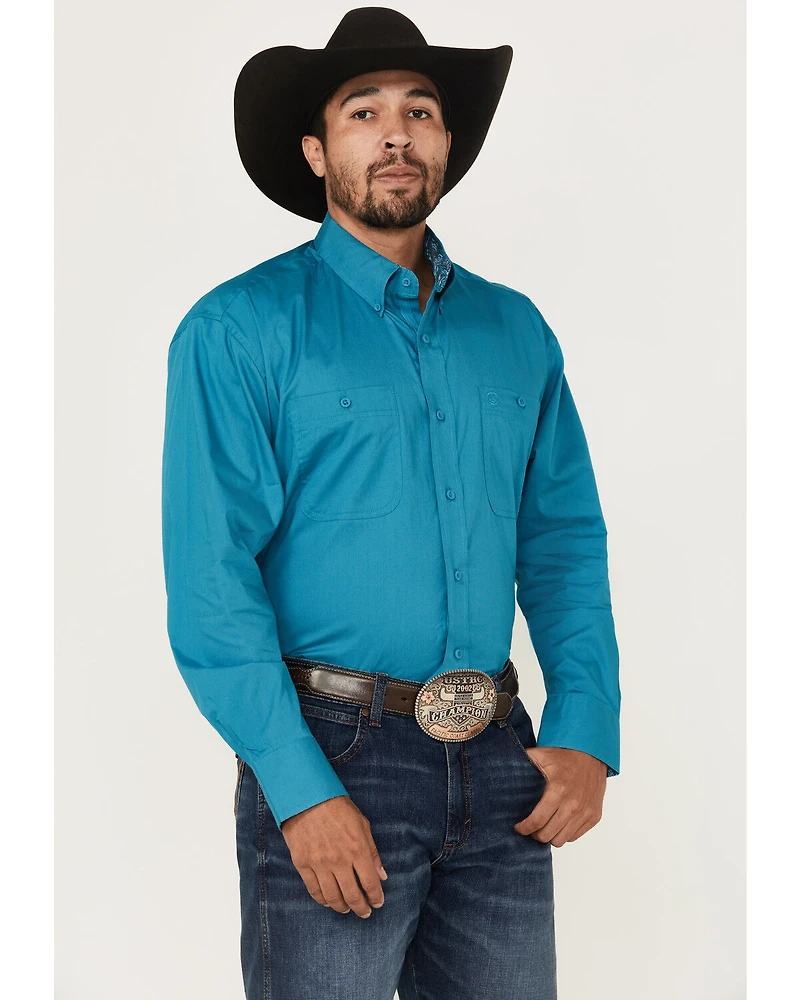 George Strait by Wrangler Men's Solid Long Sleeve Button-Down Stretch Western Shirt