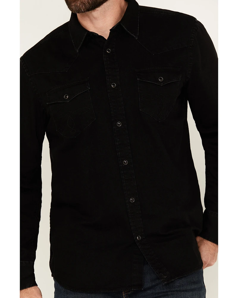 Cody James Men's Solid Long Sleeve Snap Denim Western Shirt