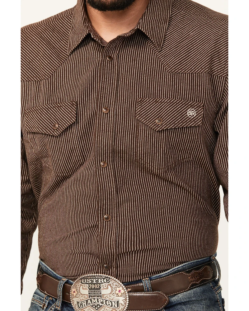 Blue Ranchwear Men's Somerville Herringbone Striped Print Long Sleeve Snap Work Shirt
