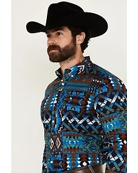 RANK 45® Men's Zavallo Southwestern Patchwork Long Sleeve Button-Down Stretch Western Shirt