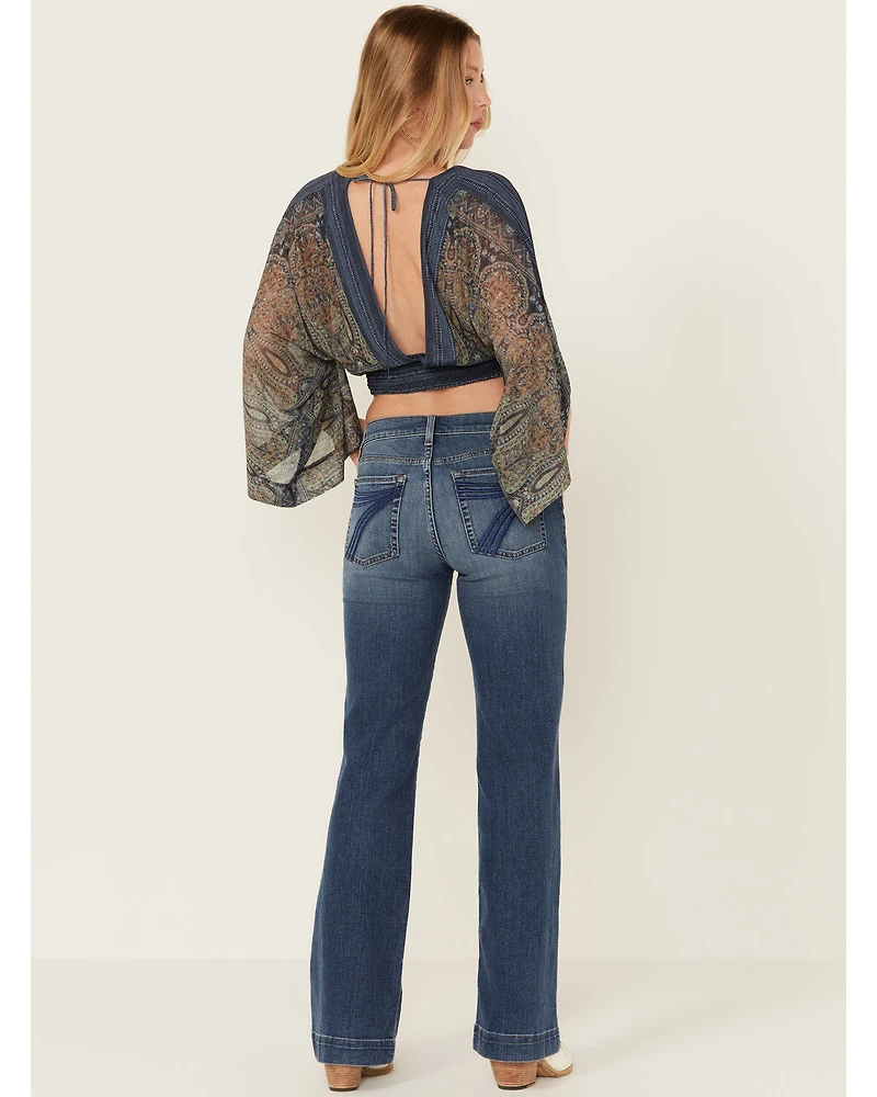 7 For All Mankind Women's Dark Wash Mid Rise Marsh Tailorless Dojo Trouser Stretch Denim Jeans