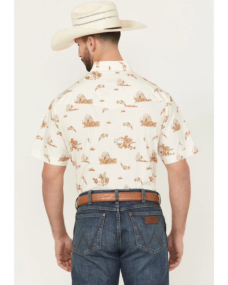 Ely Walker Men's Horse Print Short Sleeve Pearl Snap Western Shirt