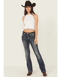Grace LA Women's Medium Wash Steerhead Embroidered Bootcut Stretch Denim Jeans