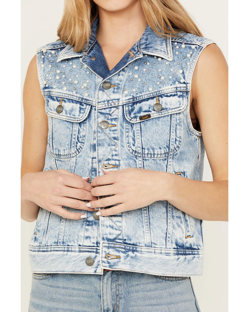 Lee Women's Light Wash Acid Denim Pearl Vest