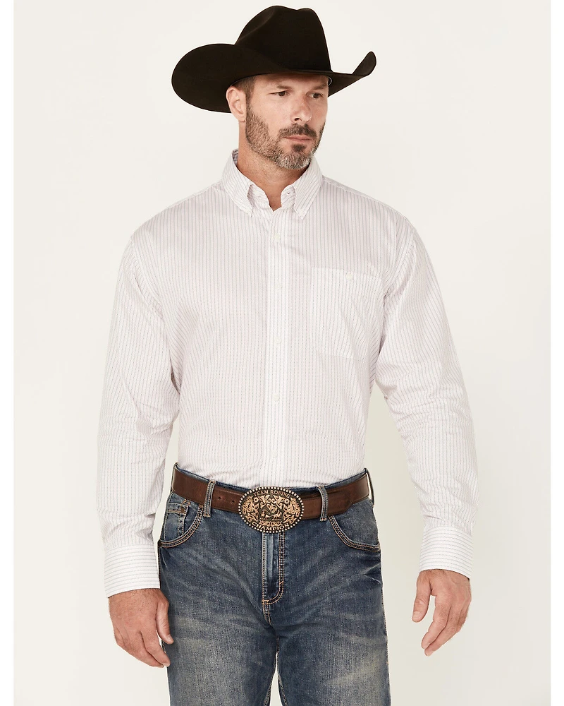 Wrangler Men's Bucking Cancer Geo Print Long Sleeve Button-Down Western Shirt