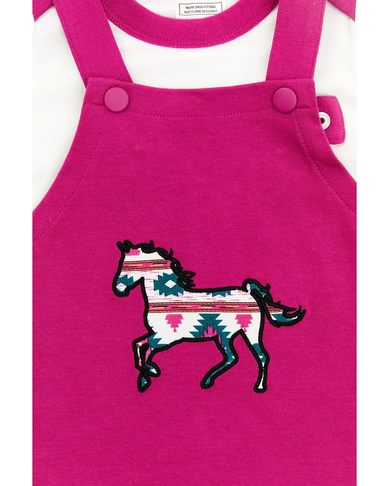 Shyanne Infant Girls' Southwestern Horse Graphic Onesie & Overalls Set - 2-Piece