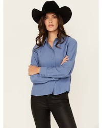 Evergreen Women's Solid Long Sleeve Button-Down Western Shirt