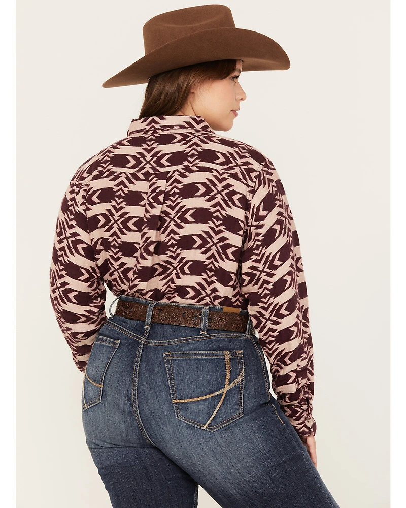 Ariat Women's Billie Jean Southwestern Jacquard Print Long Sleeve Button-Down Shirt - Plus