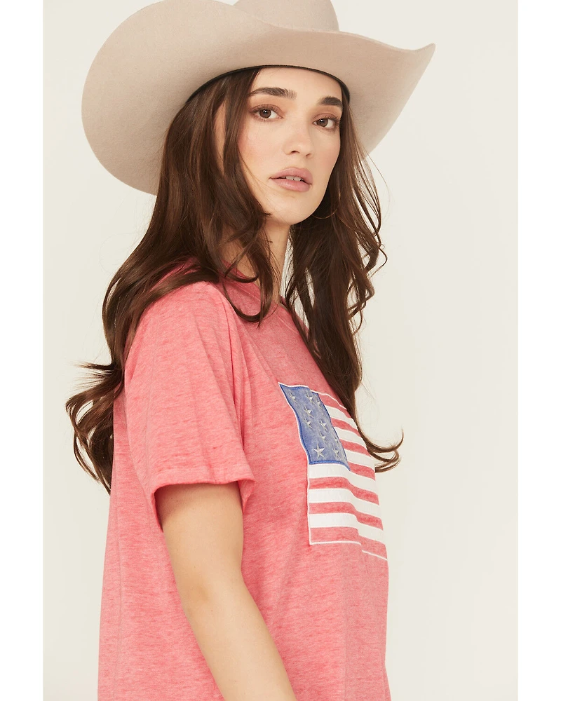 Blended Women's Flag Embroidered Short Sleeve Tee