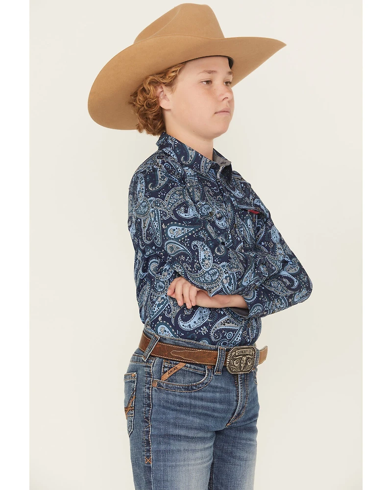 Cody James Boys' Westward Paisley Print Long Sleeve Snap Western Shirt