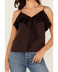 Shyanne Women's Solid Satin Ruffle Front Tank Top