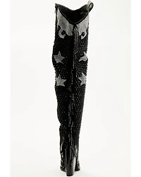Azalea Wang Women's Nella Over The Knee Embellished Fringe Tall Fashion Boots - Snip Toe