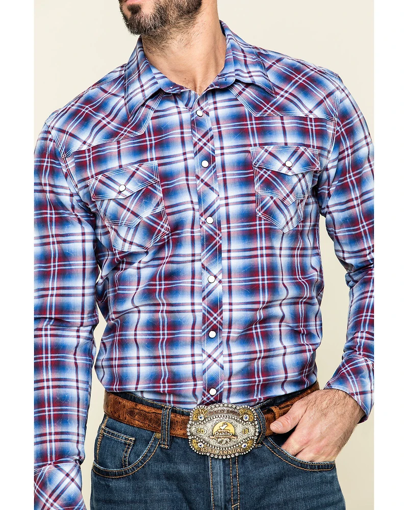 Rock & Roll Denim Men's Ombre Crinkle Plaid Long Sleeve Western Shirt
