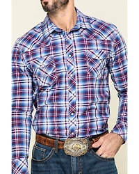 Rock & Roll Denim Men's Ombre Crinkle Plaid Long Sleeve Western Shirt