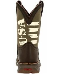 Durango Boys' Lil' Rebel USA Flag Army Western Boots - Square Toe