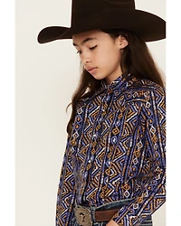 Cruel Girl Girls' Southwestern Stripe Print Long Sleeve Snap Western Shirt