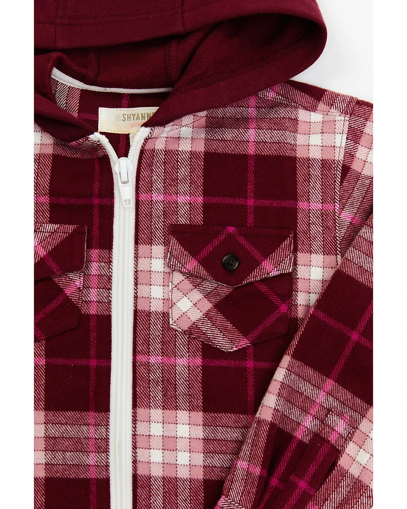 Shyanne Toddler Girls' Port Plaid Print Long Sleeve Zip Flannel Shacket