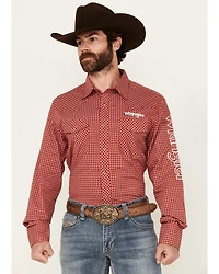 Wrangler Men's Logo Checkered Print Long Sleeve Snap Western Shirt