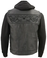 Milwaukee Leather Men's Leather Concealed Carry Vest with Reflective Skulls and Removeable Hoodie - 4X