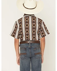 Wrangler Boys' Checotah Southwestern Striped Short Sleeve Pearl Snap Western Shirt