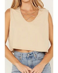 B Blue Women's Cropped Rhinestone Tank Top