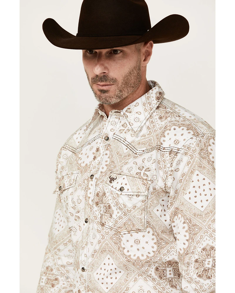 Cowboy Hardware Men's Bandana Print Long Sleeve Snap Western Shirt