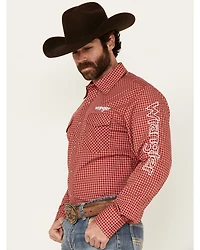 Wrangler Men's Logo Checkered Print Long Sleeve Snap Western Shirt