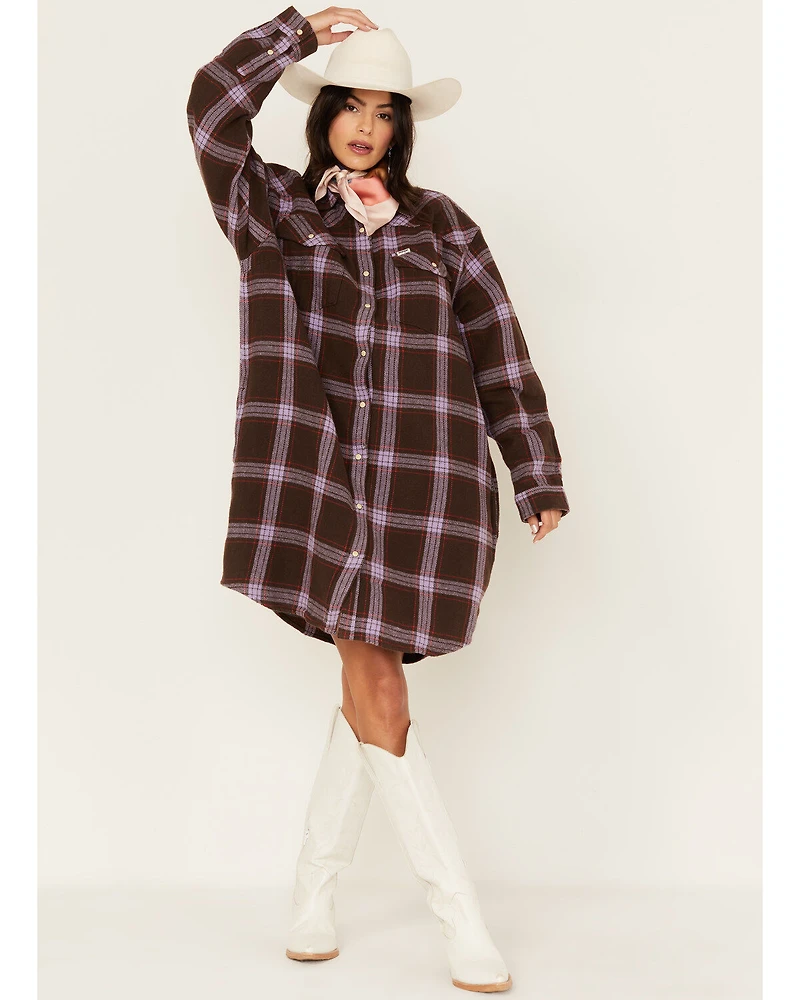 Wrangler Women's Jumbo Plaid Print Long Sleeve Western Mini Dress