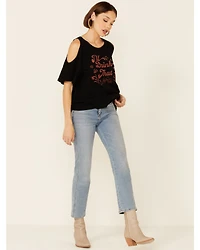 White Crow Women's I'll Drink To That Graphic Short Sleeve Cold Shoulder Top