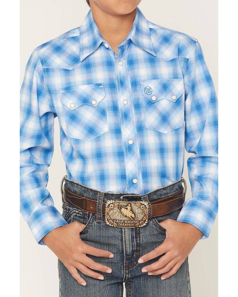 Wrangler Retro Boys' Plaid Print Long Sleeve Snap Western Shirt