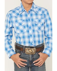 Wrangler Retro Boys' Plaid Print Long Sleeve Snap Western Shirt