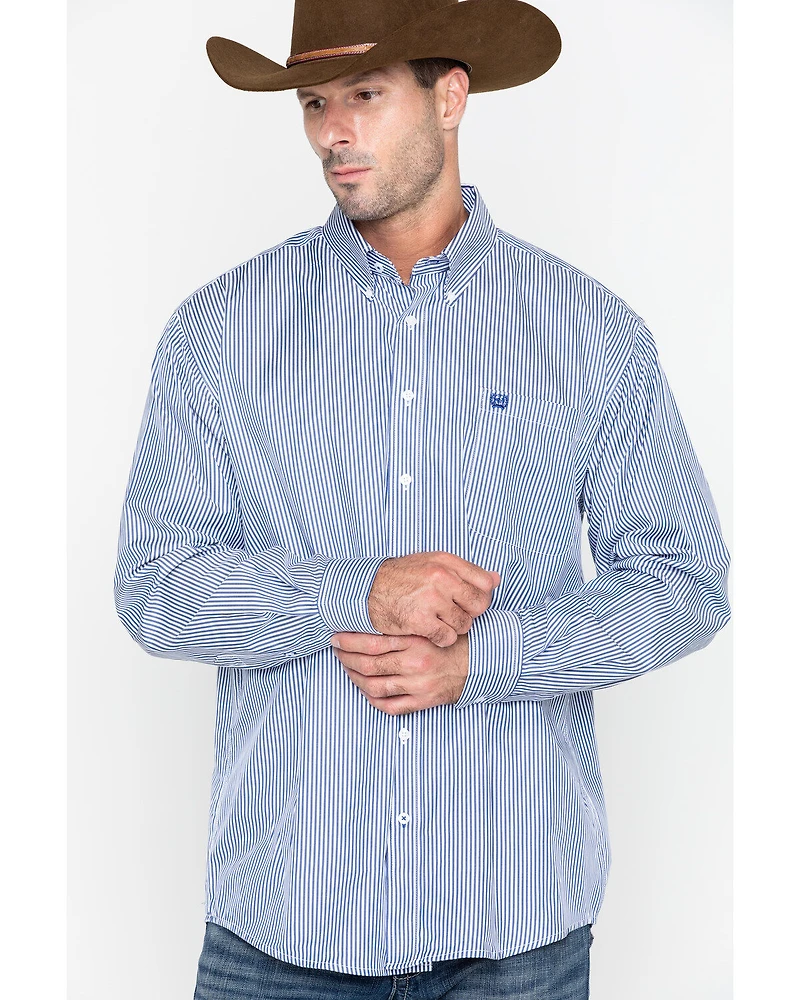 Cinch Men's Royal Blue Striped Western Shirt - Big & Tall