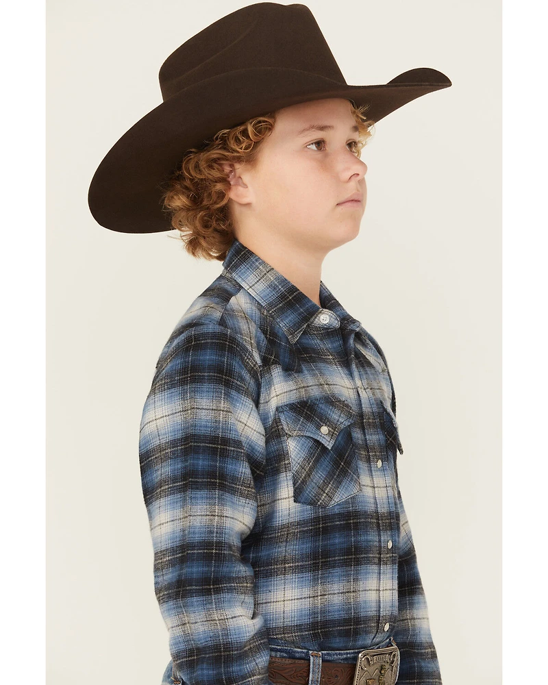 Ely Walker Boy's Plaid Print Long Sleeve Snap Flannel Shirt
