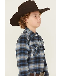 Ely Walker Boy's Plaid Print Long Sleeve Snap Flannel Shirt