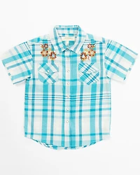 Shyanne Toddler Girls' Embroidered Plaid Print Short Sleeve Western Pearl Snap Shirt