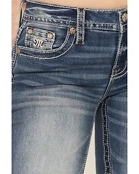 Miss Me Women's Medium Wash Mid Rise Embroidered 32" Bootcut Stretch Denim Jeans