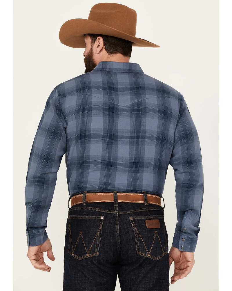 Blue Ranchwear Men's Lander Plaid Print Long Sleeve Western Snap Shirt